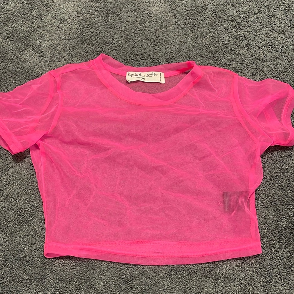 Neon Pink Mesh Crop Top